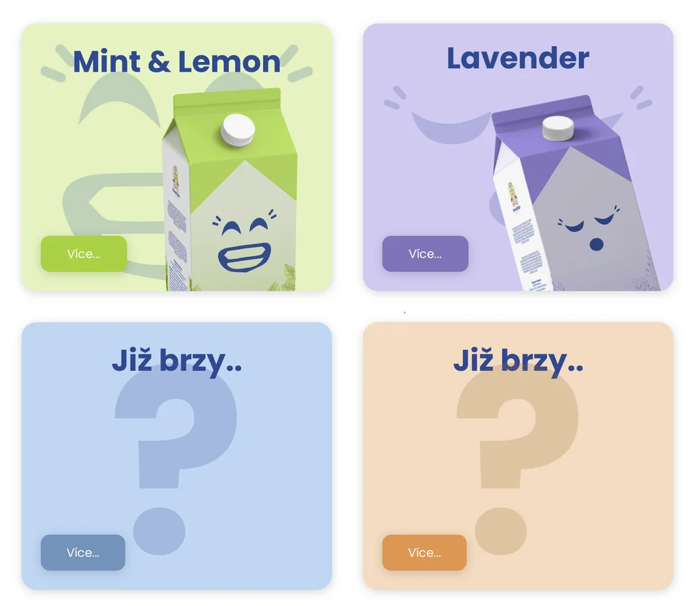 Karty příchutí Mint & Lemon a Lavender a dvě karty Již brzy