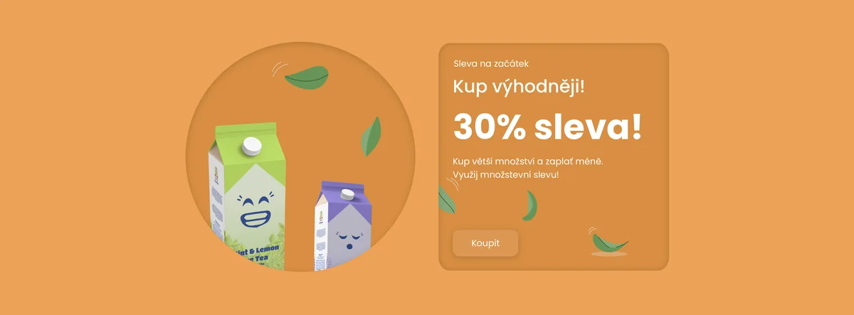 Oranžový slevový banner s krabicemi a nabídkou slevy 30 procent